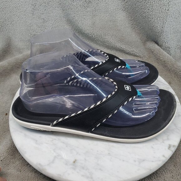 Spenco Shoes Womens Size 8 Black Faux Leather Yumi Thong Sandals - Picture 4 of 11